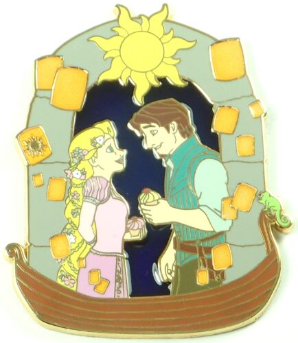 Gallery of Past Giant Pins - Tangled Rapunzel Flynn Rider Floating Lanterns Boat Scene Enamel Giant Pin